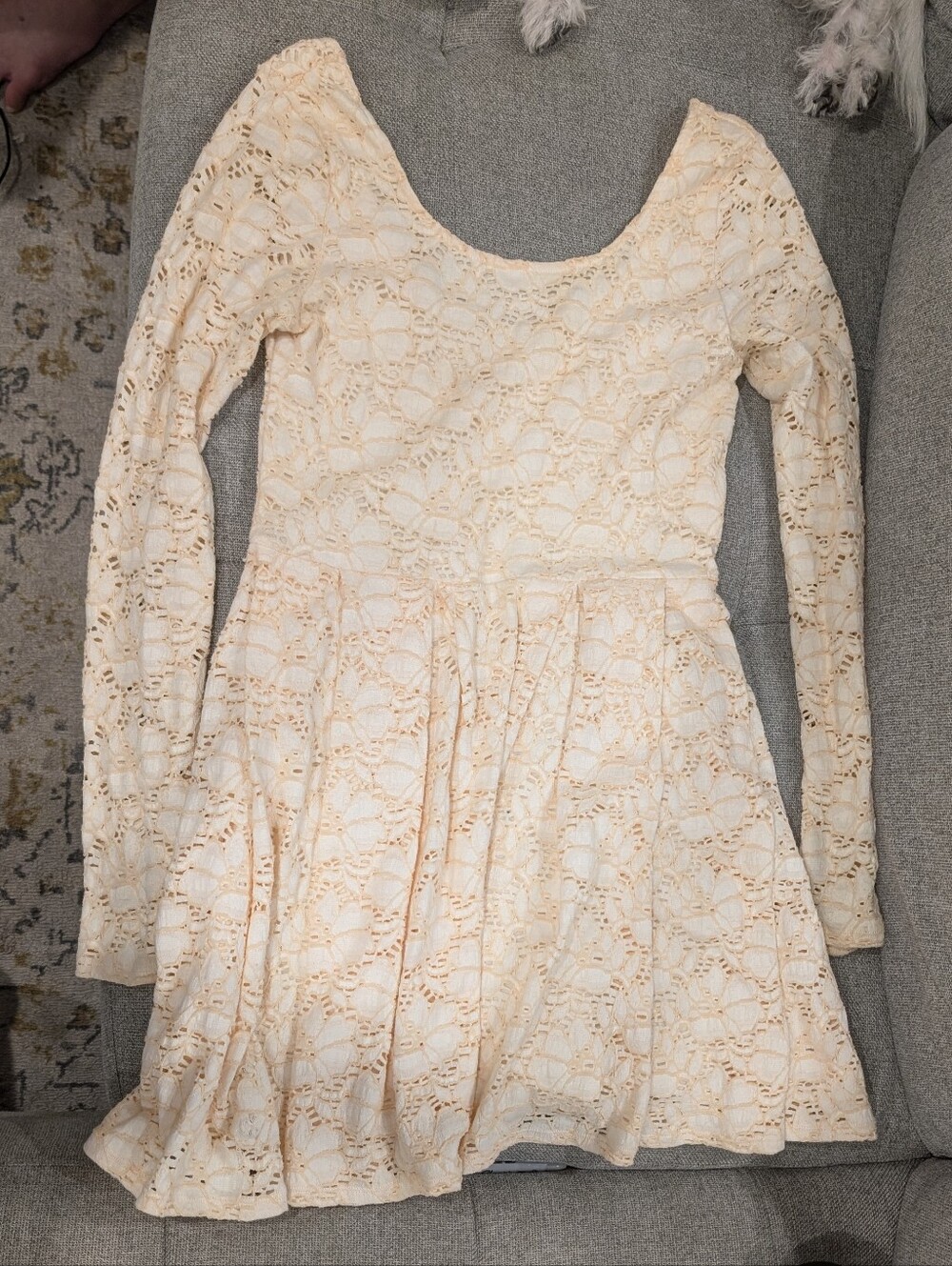 Free People Lace Long Sleeve Scoop Neck Dress - Light Peach Size Small